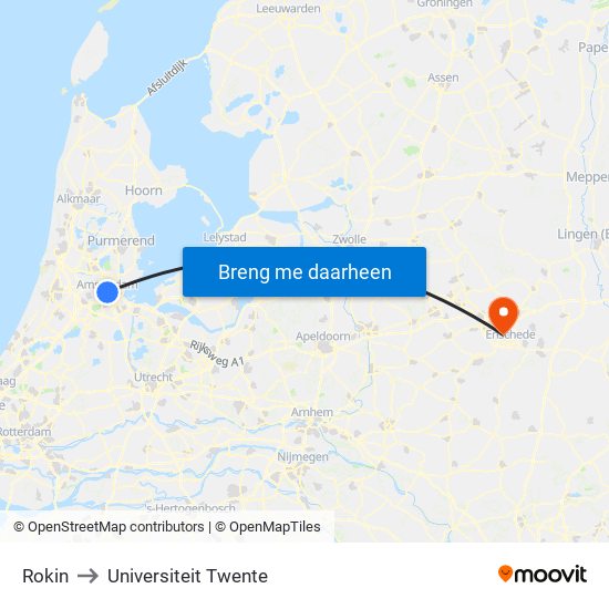 Rokin to Universiteit Twente map
