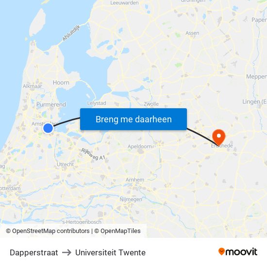 Dapperstraat to Universiteit Twente map