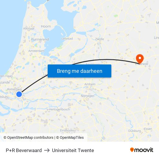 P+R Beverwaard to Universiteit Twente map