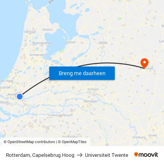 Rotterdam, Capelsebrug Hoog to Universiteit Twente map
