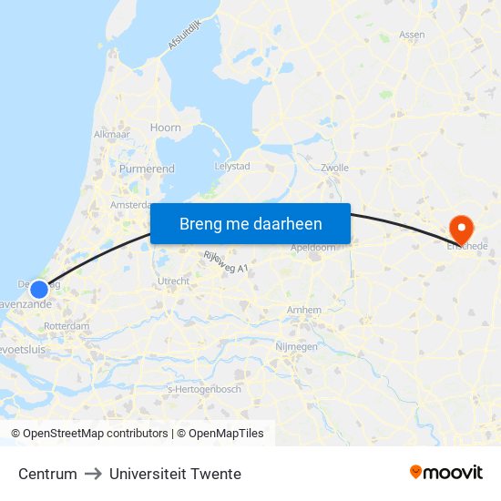 Centrum to Universiteit Twente map