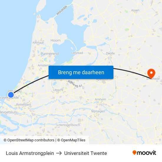 Louis Armstrongplein to Universiteit Twente map