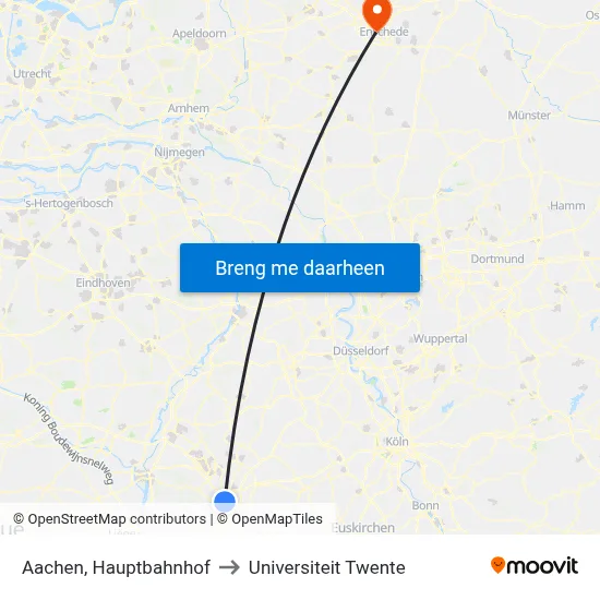 Aachen, Hauptbahnhof to Universiteit Twente map