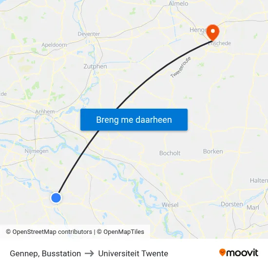 Gennep, Busstation to Universiteit Twente map