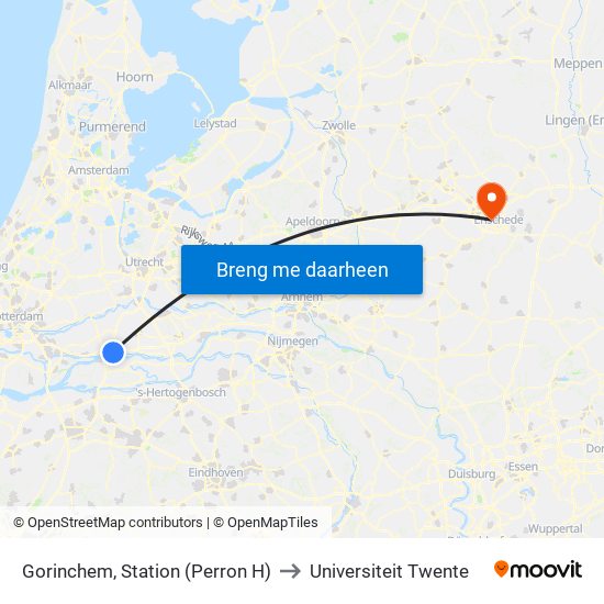 Gorinchem, Station (Perron H) to Universiteit Twente map
