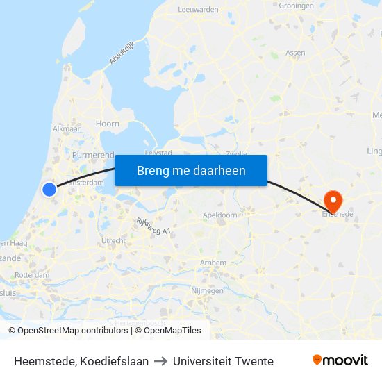 Heemstede, Koediefslaan to Universiteit Twente map