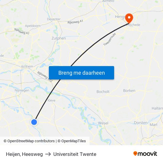Heijen, Heesweg to Universiteit Twente map