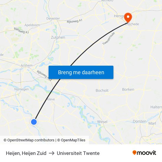 Heijen, Heijen Zuid to Universiteit Twente map