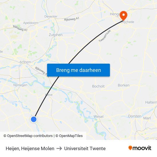 Heijen, Heijense Molen to Universiteit Twente map