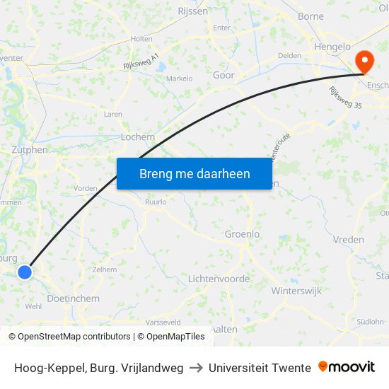 Hoog-Keppel, Burg. Vrijlandweg to Universiteit Twente map