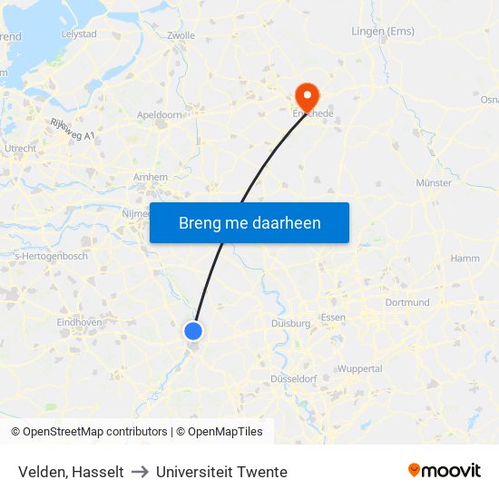 Velden, Hasselt to Universiteit Twente map