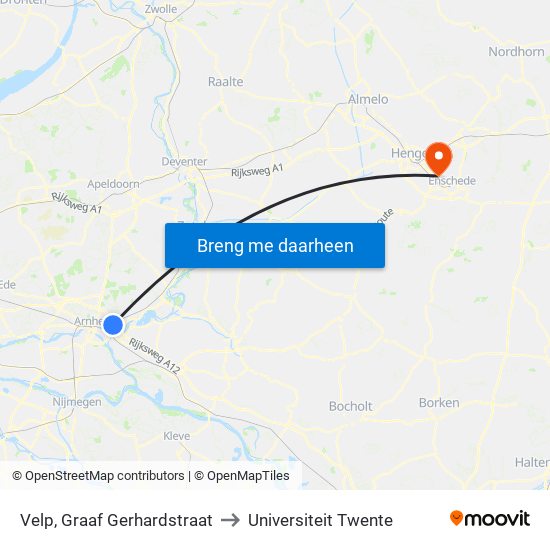 Velp, Graaf Gerhardstraat to Universiteit Twente map