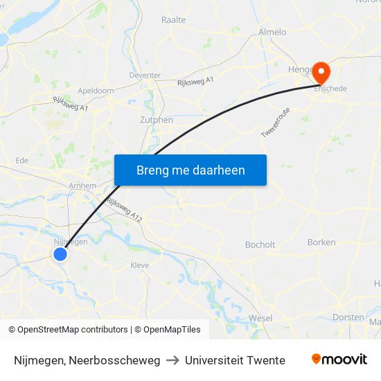 Nijmegen, Neerbosscheweg to Universiteit Twente map
