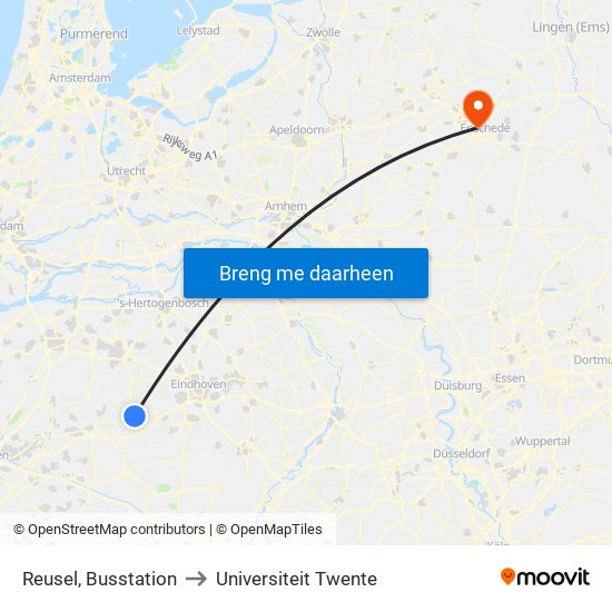 Reusel, Busstation to Universiteit Twente map