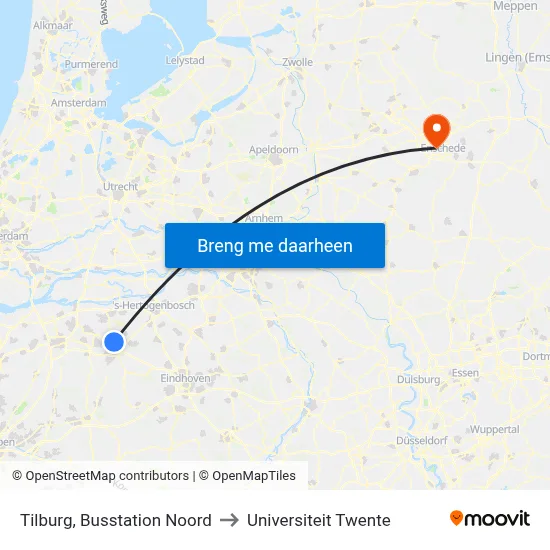 Tilburg, Busstation Noord to Universiteit Twente map