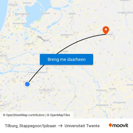 Tilburg, Stappegoor/Ijsbaan to Universiteit Twente map
