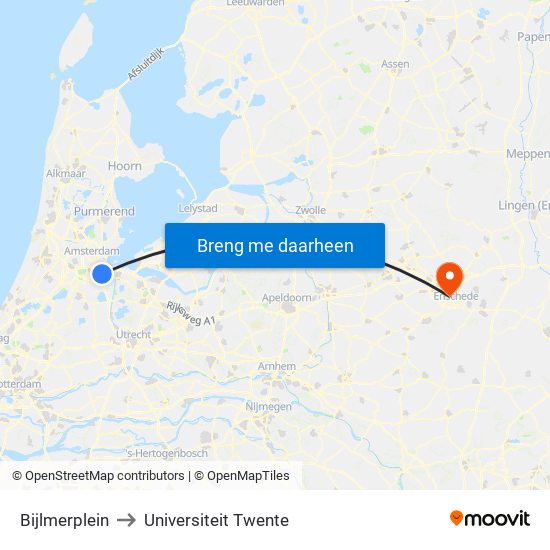 Bijlmerplein to Universiteit Twente map