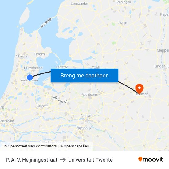 P. A. V. Heijningestraat to Universiteit Twente map