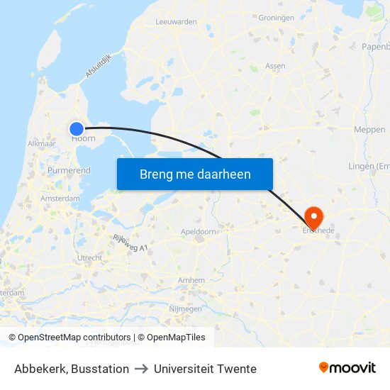 Abbekerk, Busstation to Universiteit Twente map