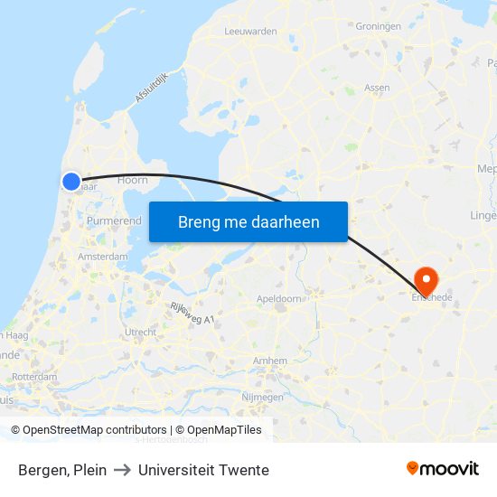 Bergen, Plein to Universiteit Twente map