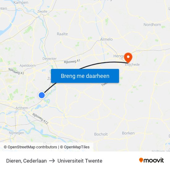 Dieren, Cederlaan to Universiteit Twente map