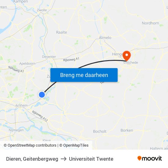 Dieren, Geitenbergweg to Universiteit Twente map