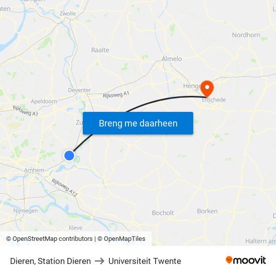 Dieren, Station Dieren to Universiteit Twente map