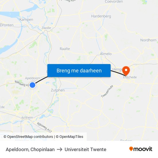 Apeldoorn, Chopinlaan to Universiteit Twente map