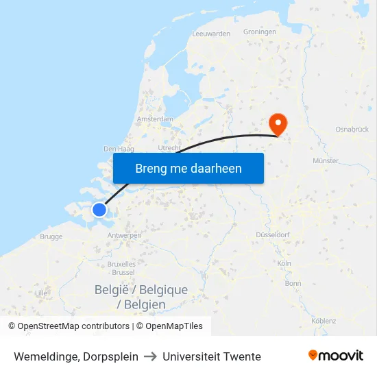 Wemeldinge, Dorpsplein to Universiteit Twente map