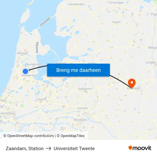 Zaandam, Station to Universiteit Twente map