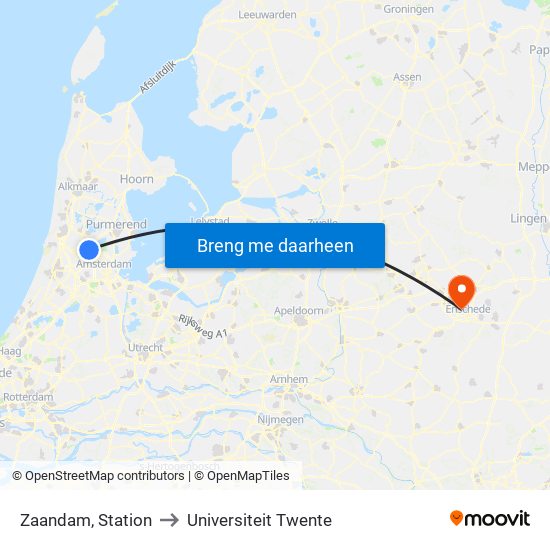 Zaandam, Station to Universiteit Twente map