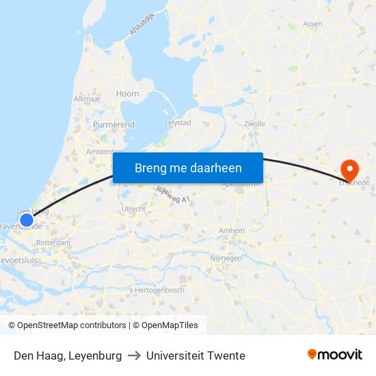 Den Haag, Leyenburg to Universiteit Twente map
