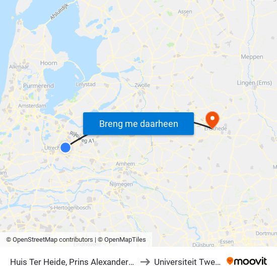 Huis Ter Heide, Prins Alexanderweg to Universiteit Twente map