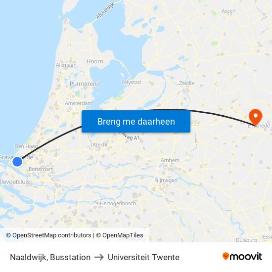 Naaldwijk, Busstation to Universiteit Twente map