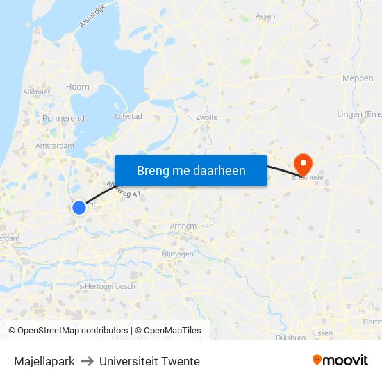 Majellapark to Universiteit Twente map