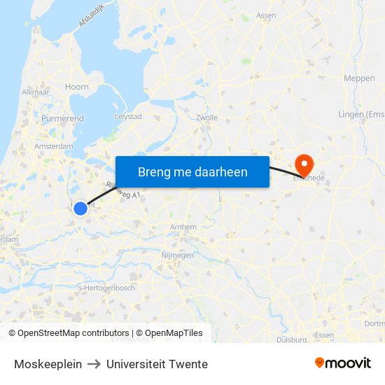 Moskeeplein to Universiteit Twente map