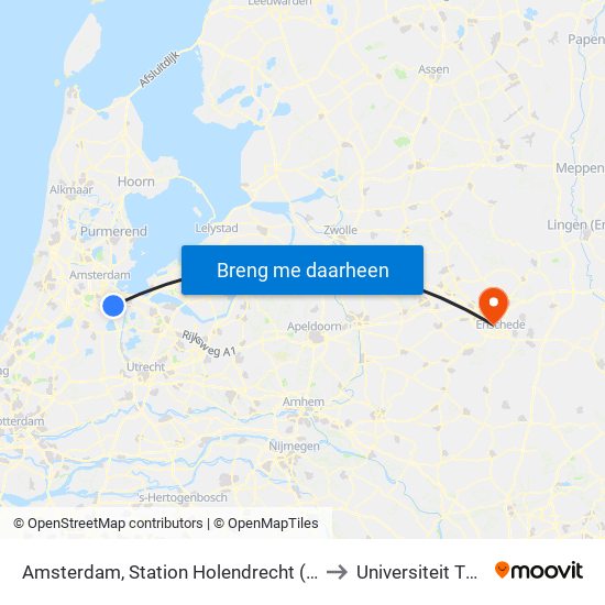 Amsterdam, Station Holendrecht (Perron H) to Universiteit Twente map