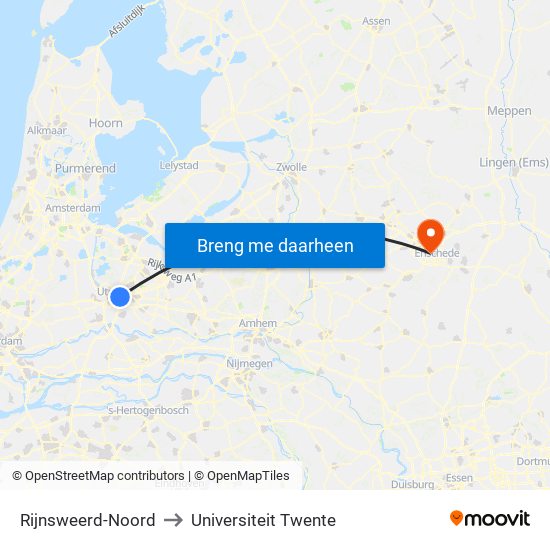 Rijnsweerd-Noord to Universiteit Twente map