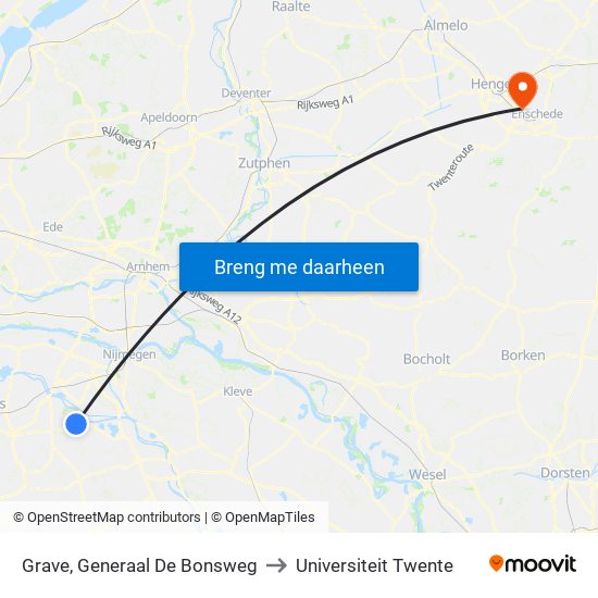 Grave, Generaal De Bonsweg to Universiteit Twente map