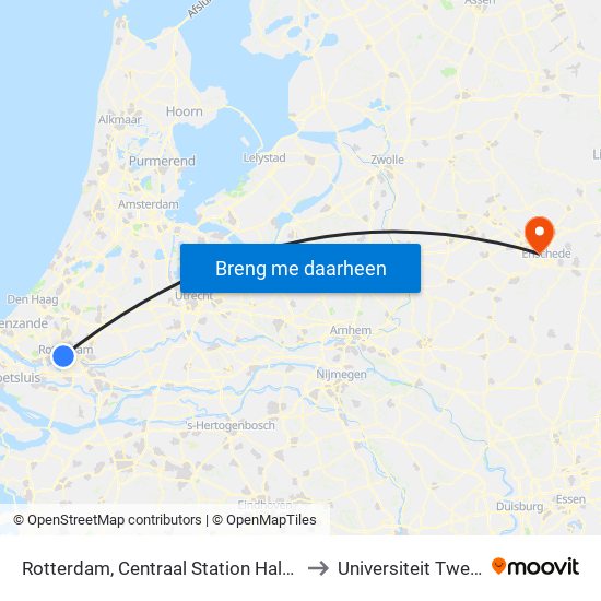 Rotterdam, Centraal Station Halte Hh to Universiteit Twente map