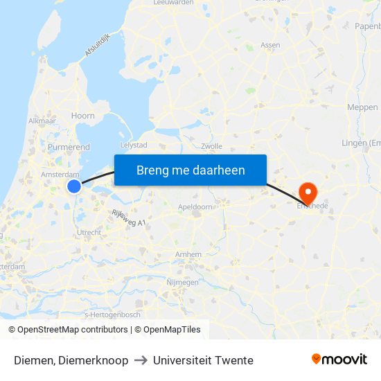 Diemen, Diemerknoop to Universiteit Twente map
