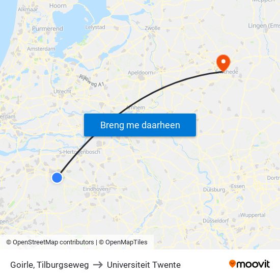 Goirle, Tilburgseweg to Universiteit Twente map