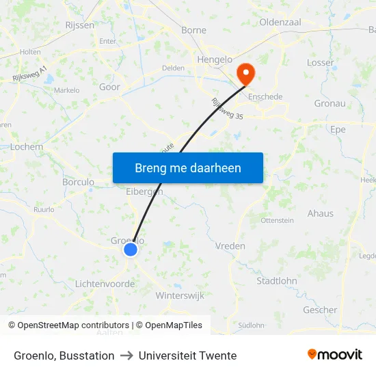 Groenlo, Busstation to Universiteit Twente map