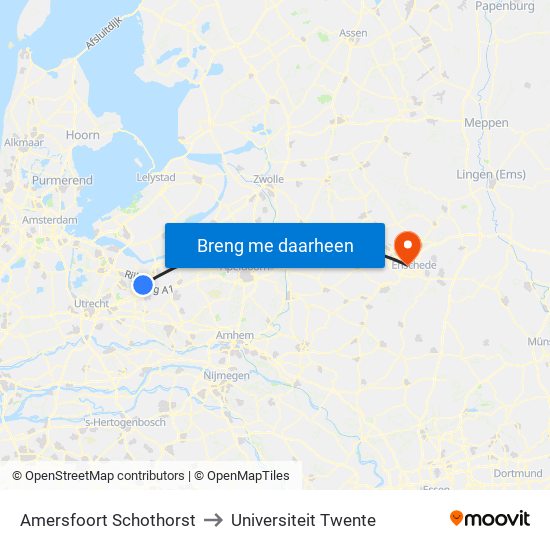 Amersfoort Schothorst to Universiteit Twente map