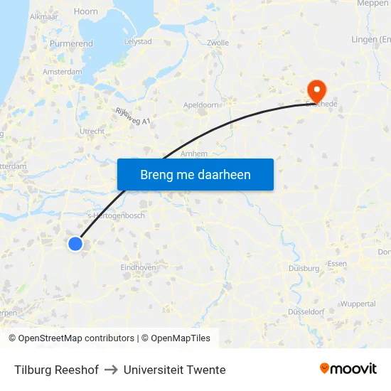 Tilburg Reeshof to Universiteit Twente map