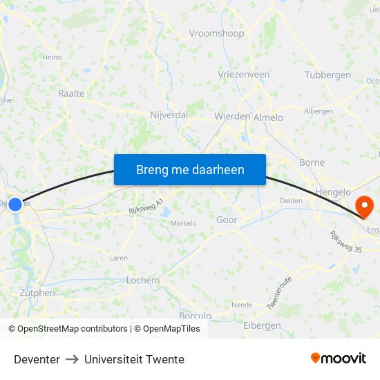 Deventer to Universiteit Twente map