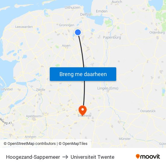 Hoogezand-Sappemeer to Universiteit Twente map