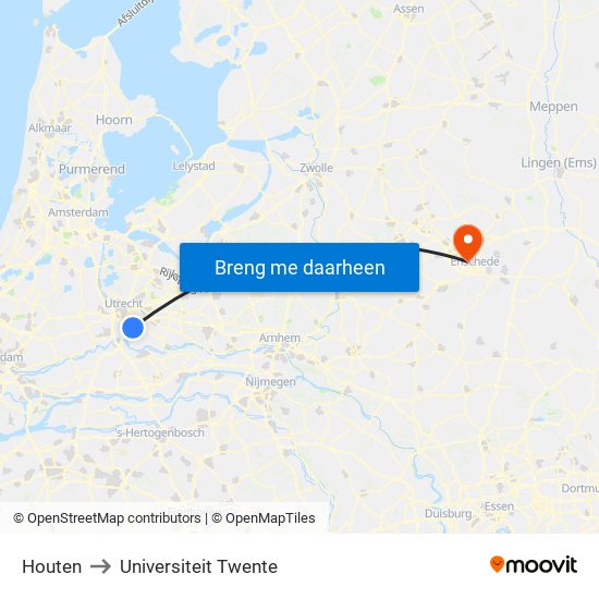 Houten to Universiteit Twente map