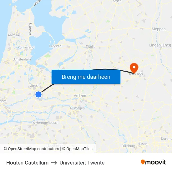 Houten Castellum to Universiteit Twente map