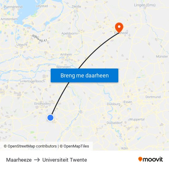 Maarheeze to Universiteit Twente map